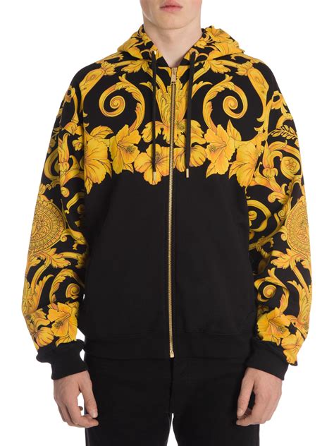 versace jeans full zip printed hoodie black|versace hoodies for men.